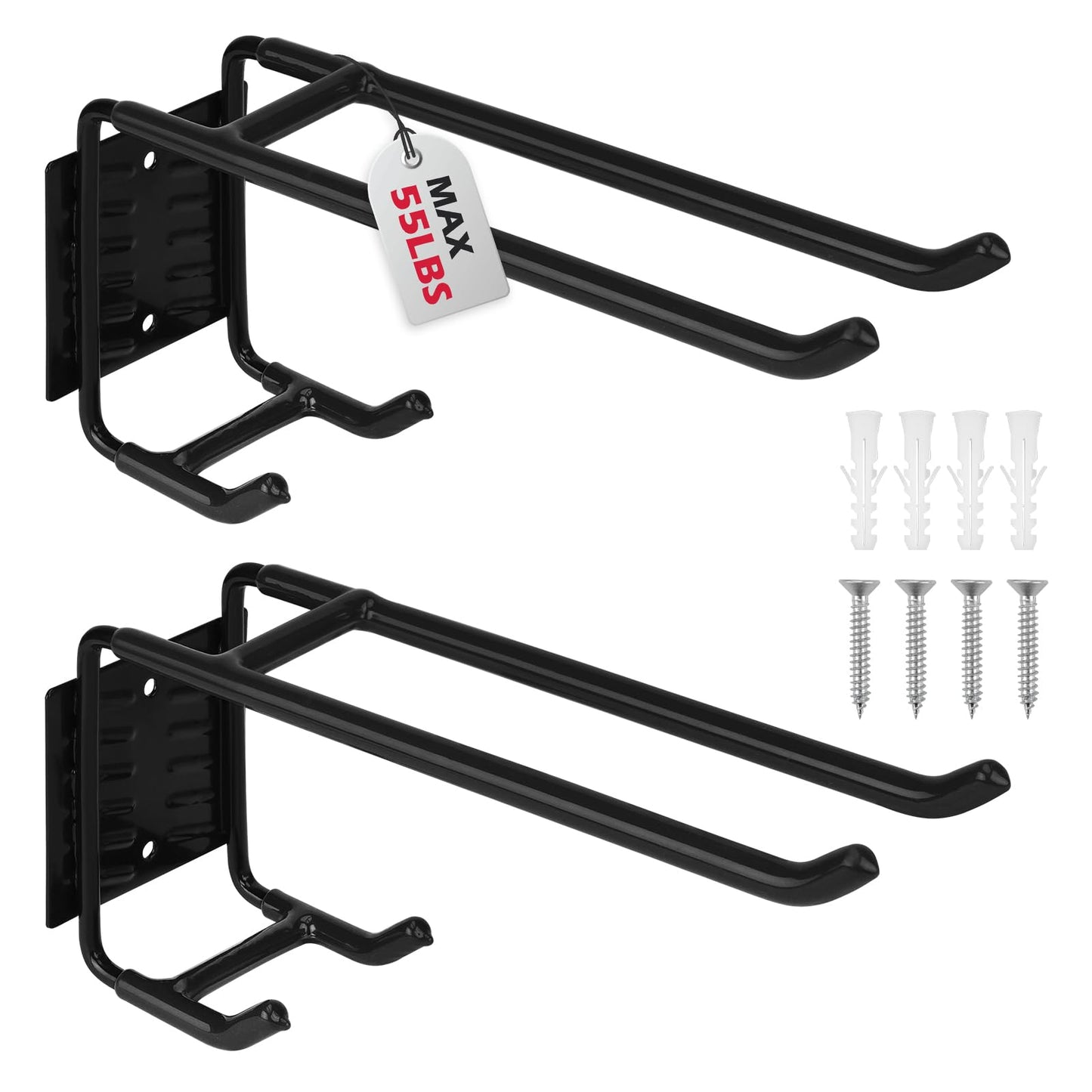 2-Piece 9.4" Heavy Duty Garage Hooks, Sturdy Utility Hooks Holds 55 LB Wall Mount Garden Tool Organizer Hangers for Hanging Shovel Ladder Chairs Strollers Power Tool Tire and More (Black)