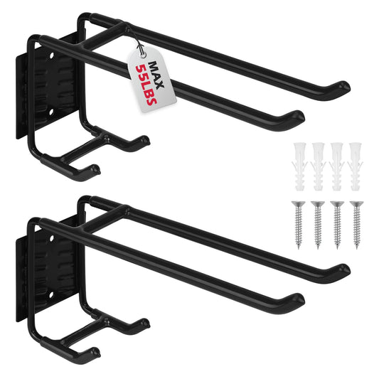 2-Piece 9.4" Heavy Duty Garage Hooks, Sturdy Utility Hooks Holds 55 LB Wall Mount Garden Tool Organizer Hangers for Hanging Shovel Ladder Chairs Strollers Power Tool Tire and More (Black)