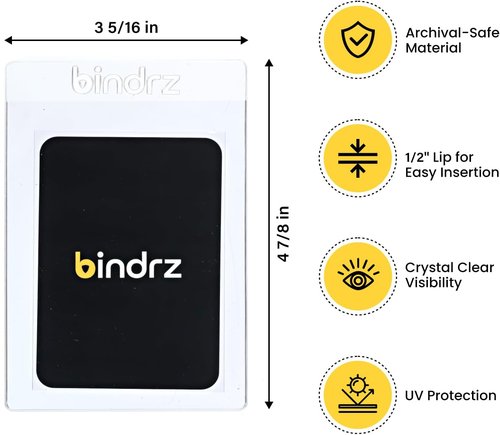 Bindrz 50 Semi-Rigid Card Holders - 3 5/16” x 4 7/8” with 1/2” Lip for PSA, BGS, SGC & CSG Grading