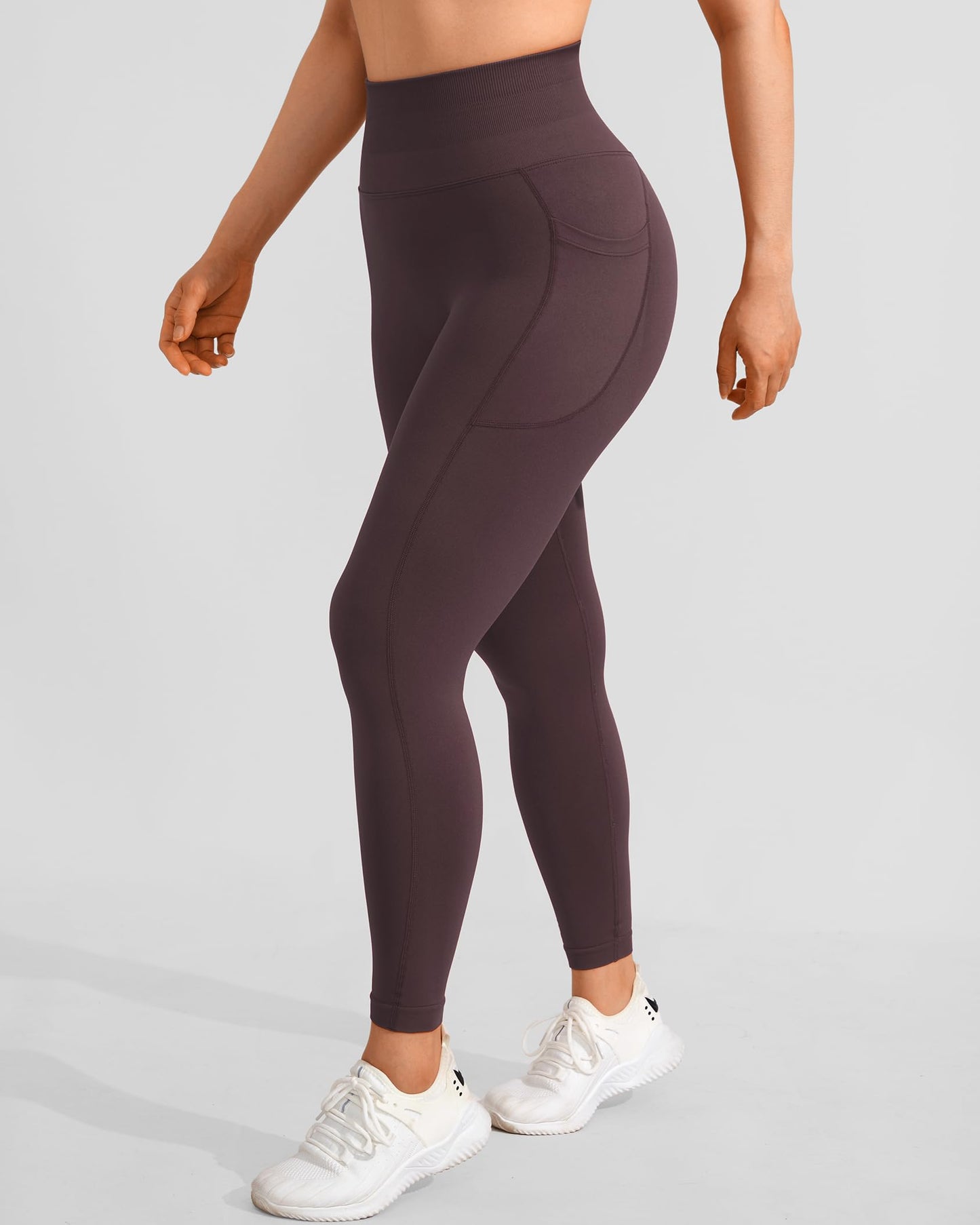 OMKAGI Women Scrunch Butt Lifting Leggings with Pockets Compression High Waisted Gym Workout Leggings(M,9-Coco Brown)