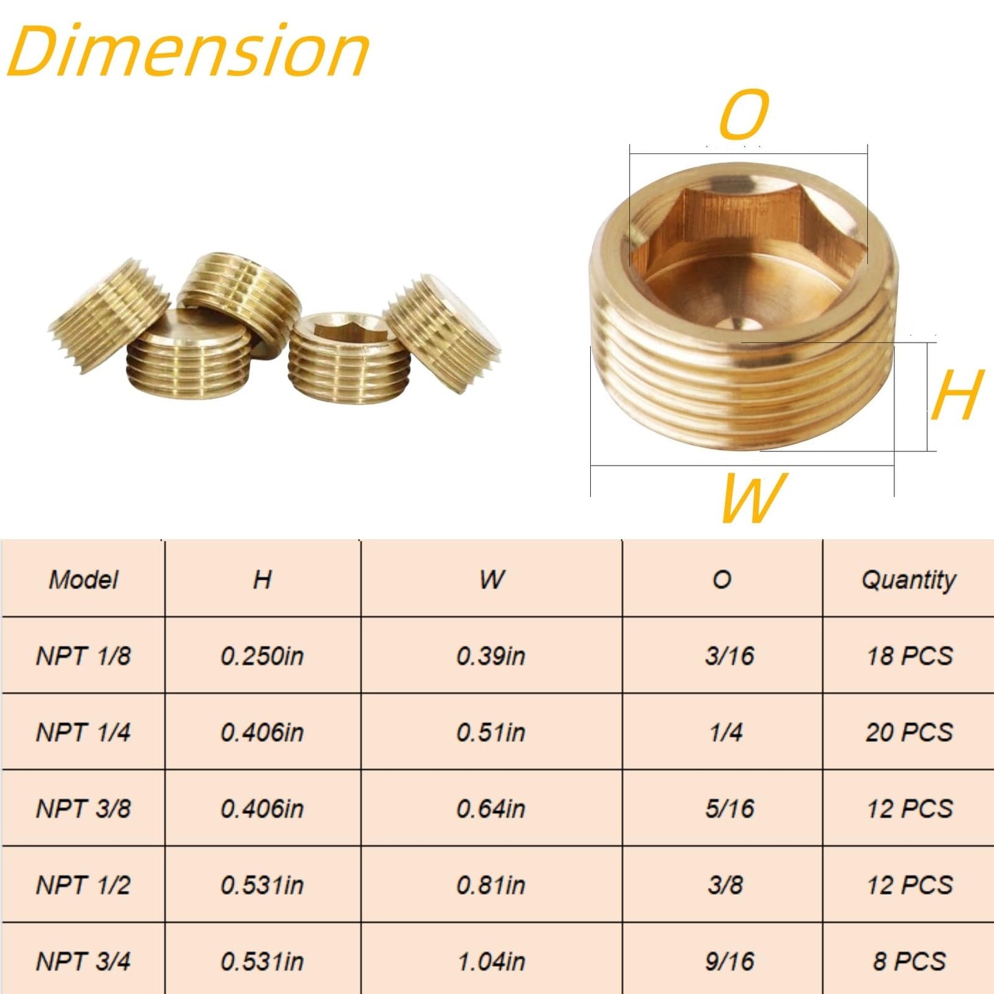 JSMOUID 20PCS 1/4" NPT Brass Male Pipe Plug Fitting Hex Counter Sunk Pipe Plug (1/4" NPT)