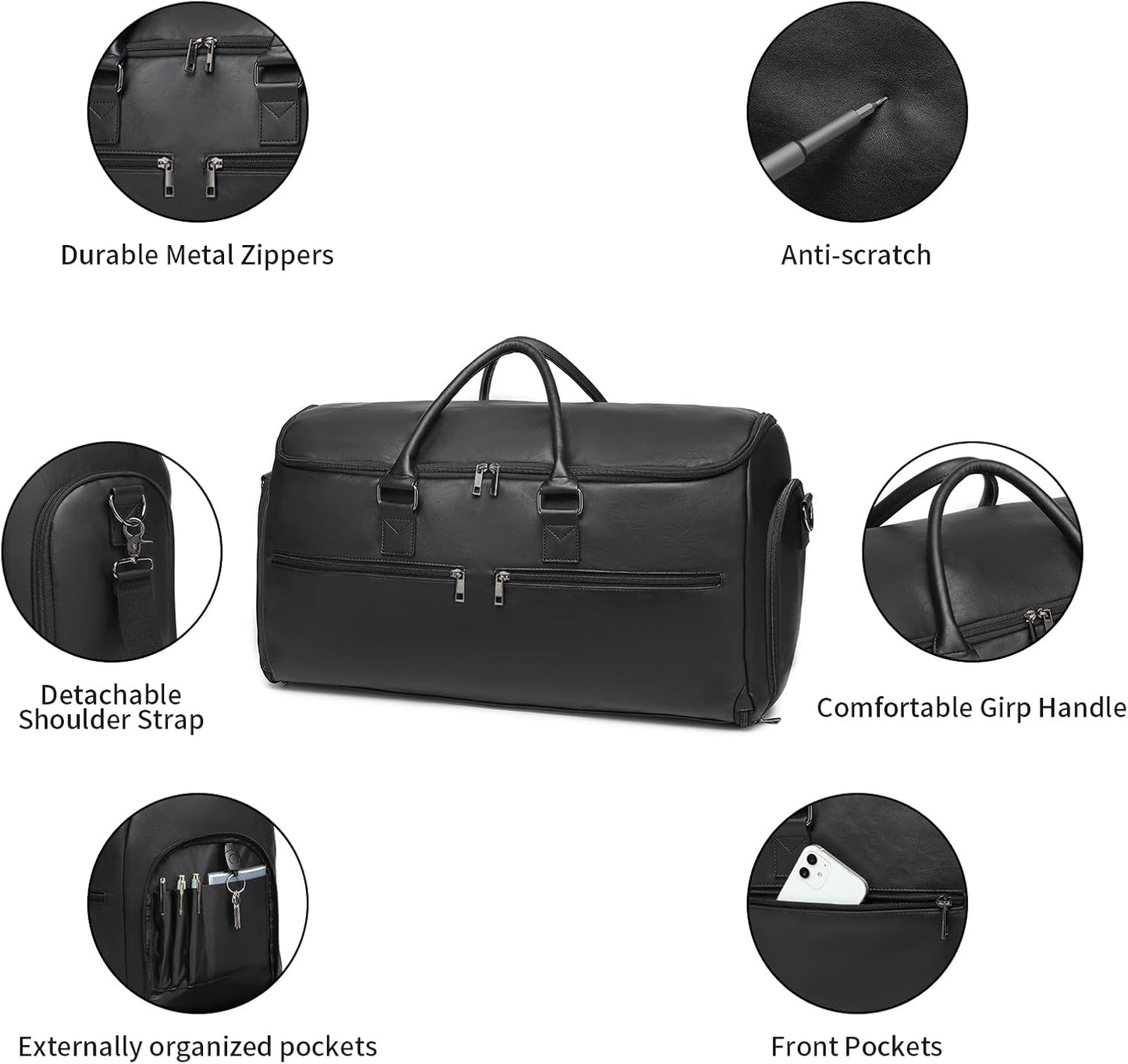 Seyfocnia Carry-On Garment Bag - Convertible Travel Suitcase for Men & Women | Black 2-in-1 Design