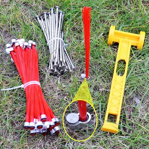 30 Pcs Neon Orange Ground Marking Whiskers with Stakes for Survey Landscaping & Hunting