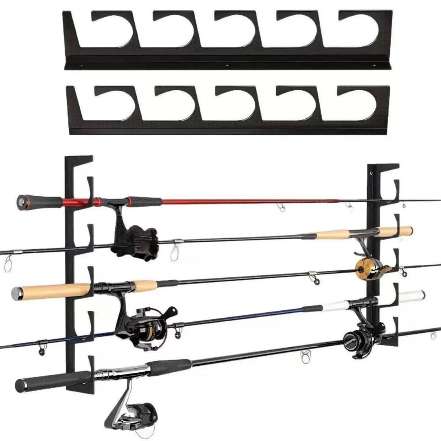 Syznoctil Fishing Pole Rod Racks Wall or Ceiling Mounted Fishing Pole Rod Holders for Garage Storage Organizer Fishing Gear Equipment for Men Women