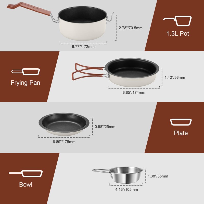 Odoland 10pcs Camping Cookware Non-Stick Camping Pot and Pan Set with Plate Bowl Fork Knife Spoon for Backpacking, Hiking, Outdoor Cooking and Picnic
