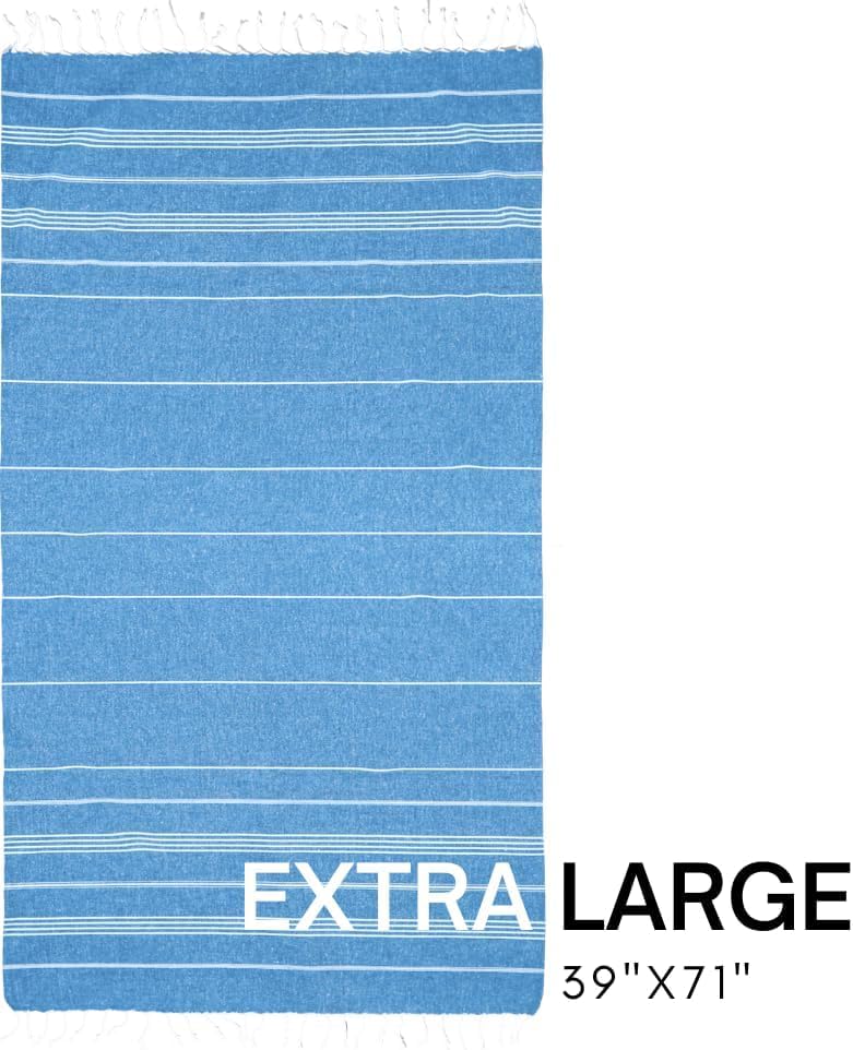 Bay Laurel 4-Pack Oversized Turkish Beach Towels – Quick Dry, Sand Free 39x71 with Travel Bags (Denim Blue) – Pack of 4