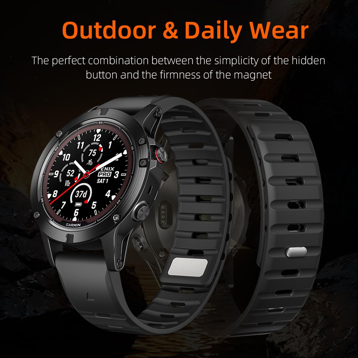 Strong Magnetic Sport Bands Compatible for Garmin Fenix 7X / Fenix 6X / Fenix 5X/Enduro 2, Quick Fit 26mm Adjustable Silicone Wrist Strap with Stainless Steel Clasp for Tactix 7 Pro, epix Pro 51mm