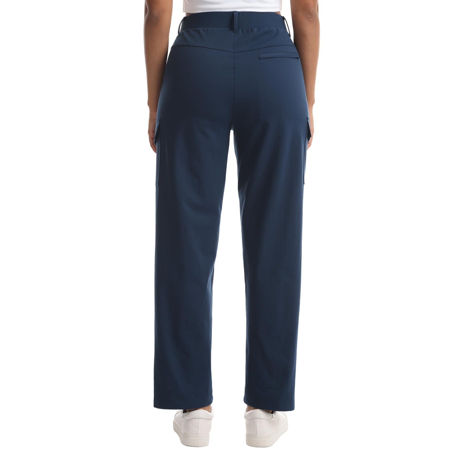 zsenoxaxi Women's Lightweight Hiking Pants Stretchy Quick Dry Capri Cargo Pants with Pockets for Golf Casual Travel Outdoor(Dark Blue,L)