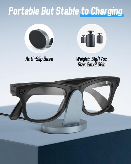 Charging Stand Compatible with Ray-Ban Meta Wayfarer, Headliner and Skyler Smart-Glassers, Charging Station with USB Type C Charging Cable for Ray-Ban Meta 2