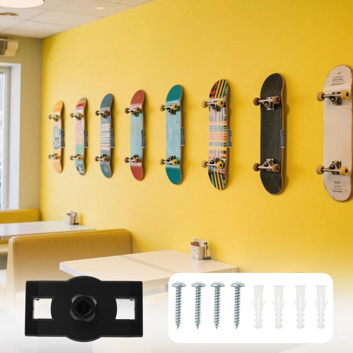 KOUISYY Skateboard Decks Wall Mount, 360° Rotating Skate Deck Wall Mount, Extending & Floating Skateboard Display Holder, Strong Load Bearing Storage Rack Hanger Accessories for Most Skateboarders