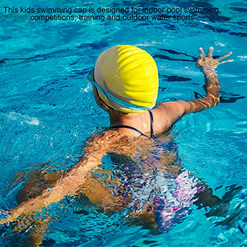 Kids Swim Cap - Waterproof Silicone Bathing Cap for Long & Short Hair - White