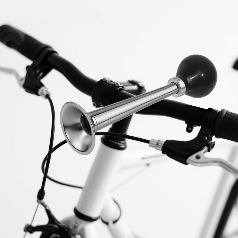 WHTCHSU Bike Horn for Adults, Classic Metal Squeeze Clown Horn, Loud Sound, Fits All Bicycle Handlebars（Silver Straight 7.87-Inch）