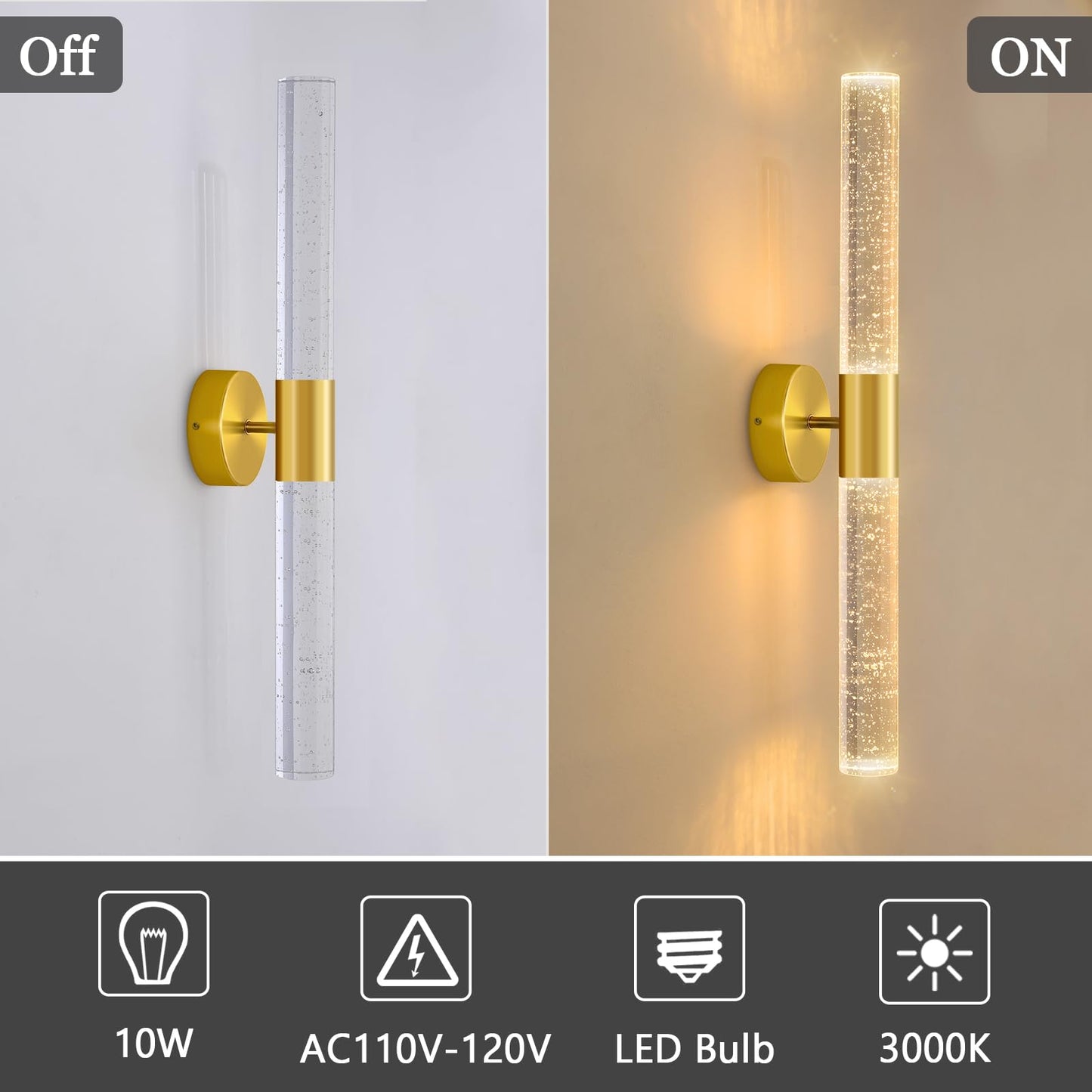 Wall Sconces LED Modern Sconces Dining Room Wall Lighting 10W 3000K LED Wall Lights Crystal Hardwired Wall Light Fixtures for Living Room Bedroom Bathroom Hallway