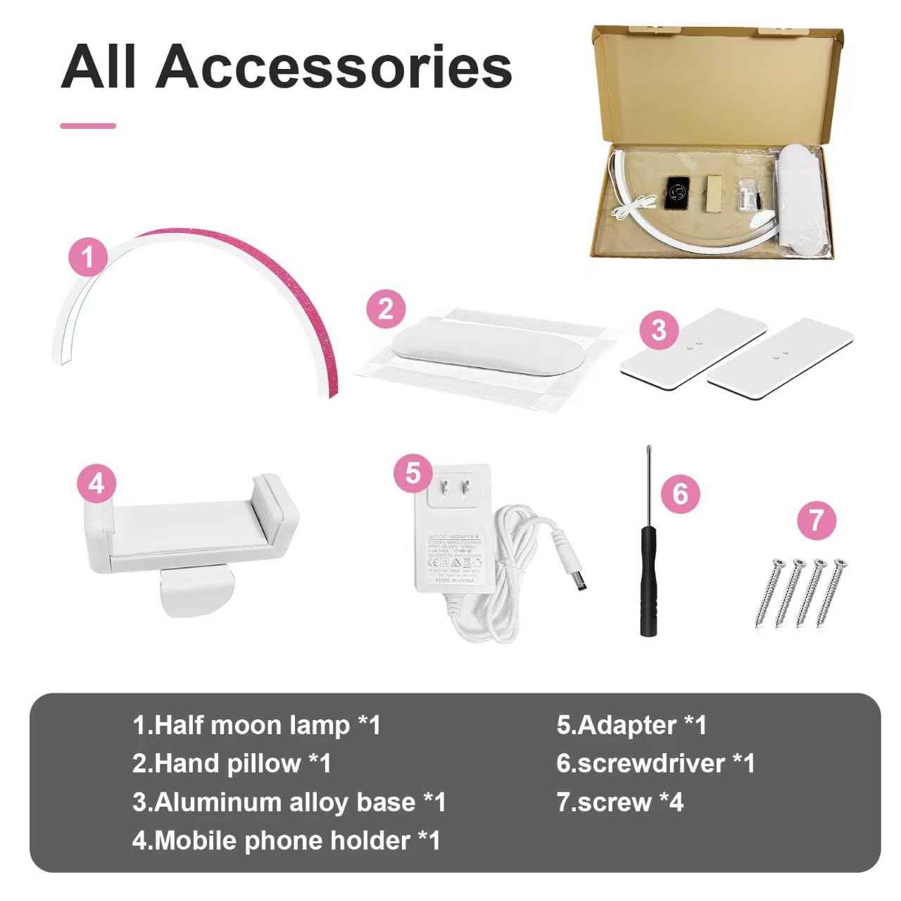 FFKJDM Large 29-inch Half Moon Light for Nail Desk,48W LED Light with Hand Pillow and Phone Holder, Nail Desk lamp for lash Eyelash Extension,Makeup Desk lamp,Color Temperature 3000K-6000K (Pink)