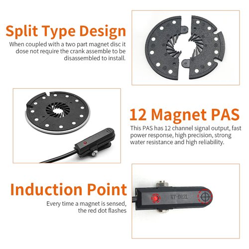 HUDAMZKY KT D12 Bike Magnets Pedal Assist Sensor Ebike Easy Crank Installation PAS Sensor (D12 SM Plug)