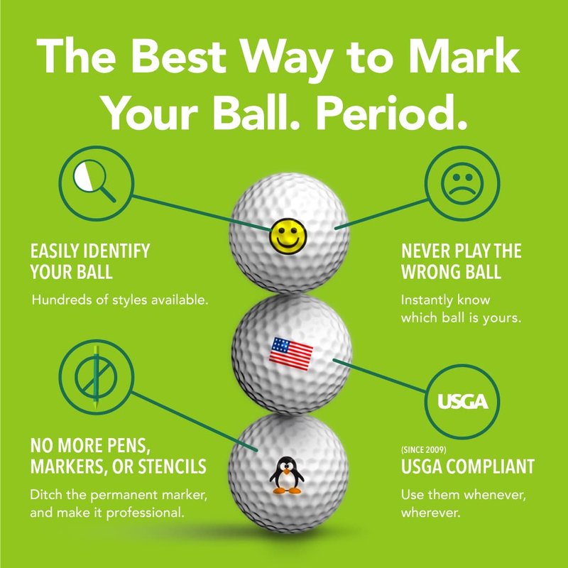 USGA Rule Conforming Golf Ball Markers, Golf Ball Stickers for Marking Balls, No More Smearing from Stamps, Gifts for Golfers, Dads, and Retirees, (Golfmoji Guys; 12-Count)