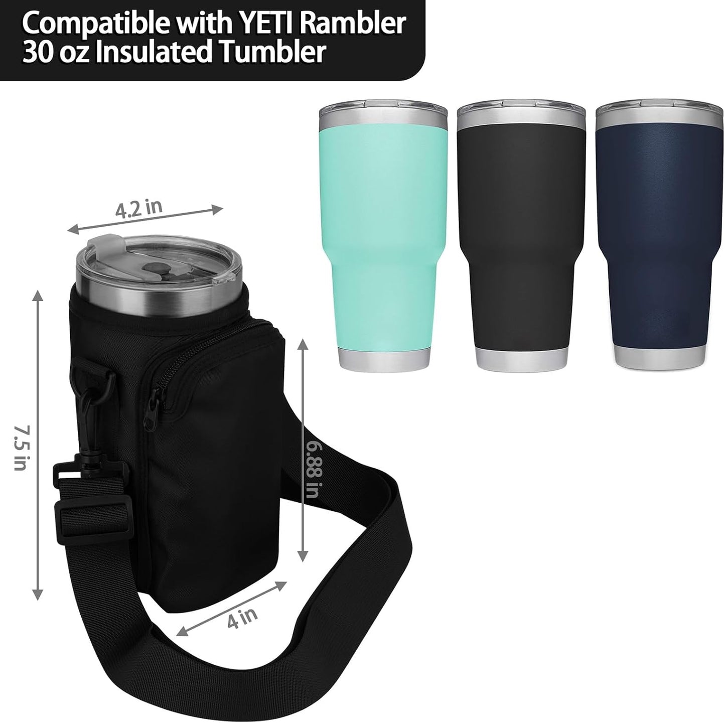 Xxerciz Water Bottle Carrier Bag - Adjustable Strap Holder for Yeti Rambler 30 oz Cup | Ideal for Outdoor Travel & Camping