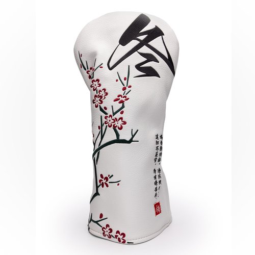 Plum Blossom Golf Head Covers, Floral Style Driver Headcover, Unique Design Driver Head Cover, Golf Club Covers Funny, PU Leather Advanced Embroidery with Soft Inner Lined for Most Brands - Winter