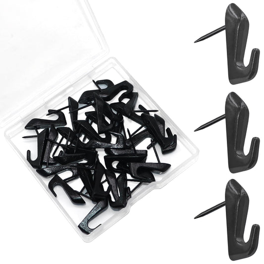 30 PCS Picture Hanging Nails Thumb Tacks for Wall Hangings, Heavy Duty Push Pins Wall Hooks for Drywall Cork Board, Picture Hanging Kit with Nails Black