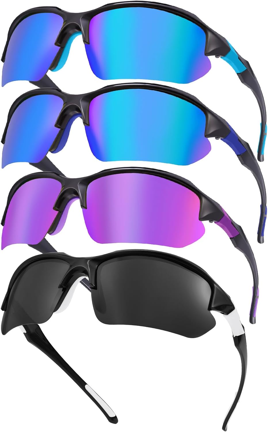 Skiennix Polarized Sports Sunglasses - UV Protection & Lightweight Wraparound Design | 4 Pack