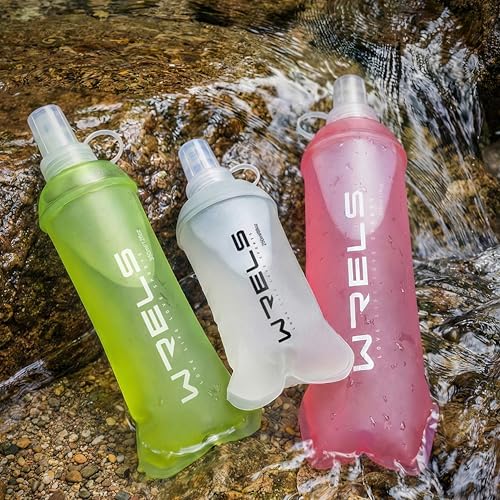 WRELS Pink Collapsible Water Bottle 250ml Soft Flask for Running & Hiking