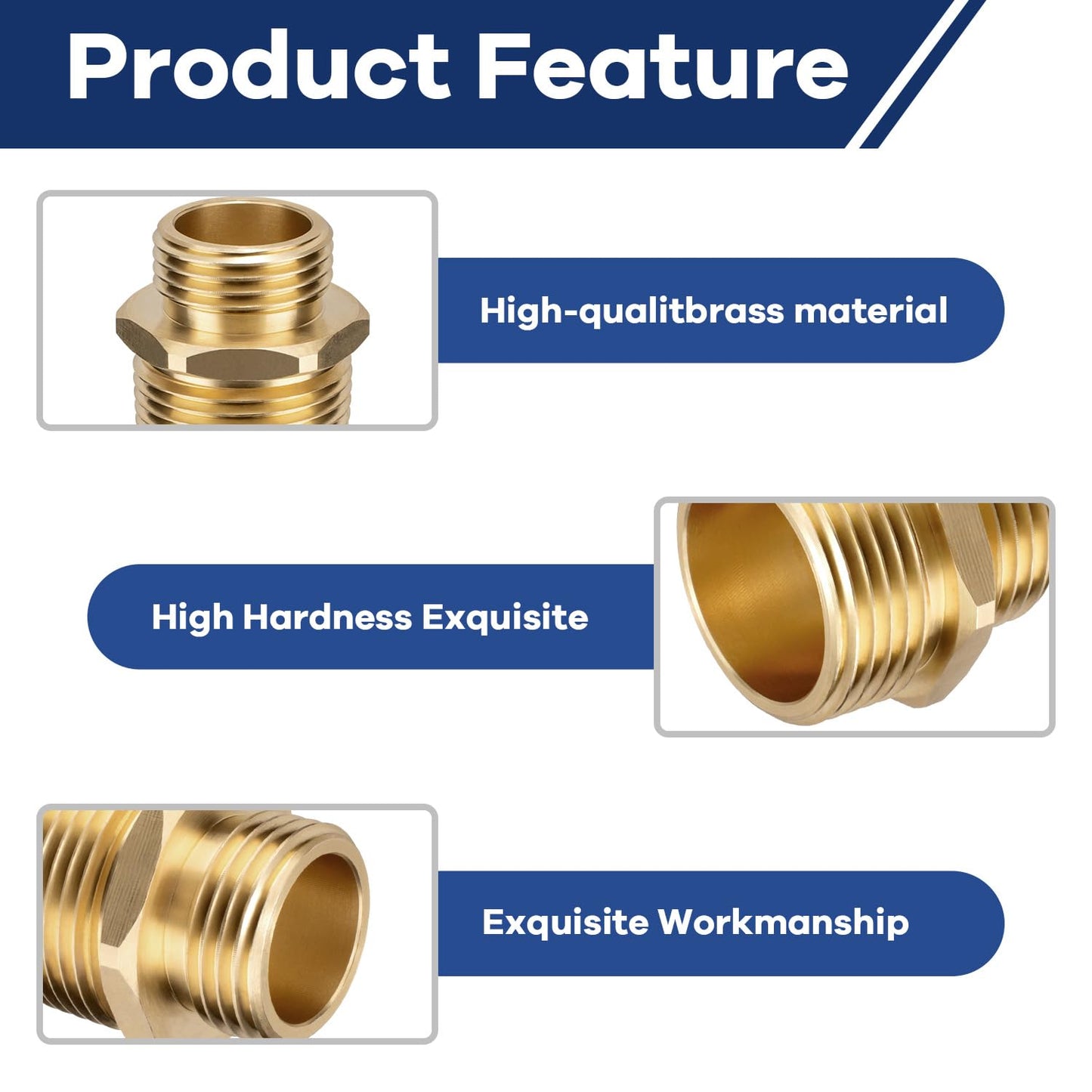 3/4" GHT Male x 1" NPT Male Hose Connector, Brass Garden Hose Adapter, Hex Nipple Reducer, Industrial Metal Brass Garden Hose to Pipe Fittings Connect (2-Pack)