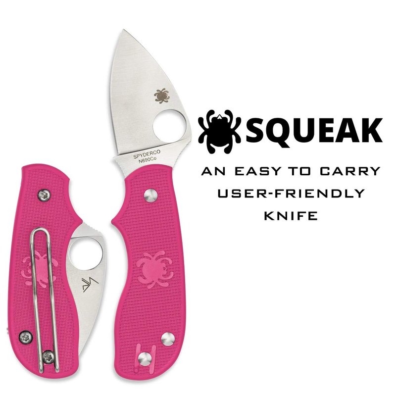 Spyderco Squeak Non-Locking Knife with 2.00" N690Co Stainless Steel Blade and Lighweight Pink FRN Handle - PlainEdge - C154PPN