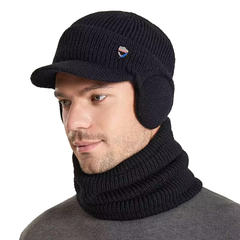 Men's Fleece Lined Balaclava Hat & Scarf - One Size Black