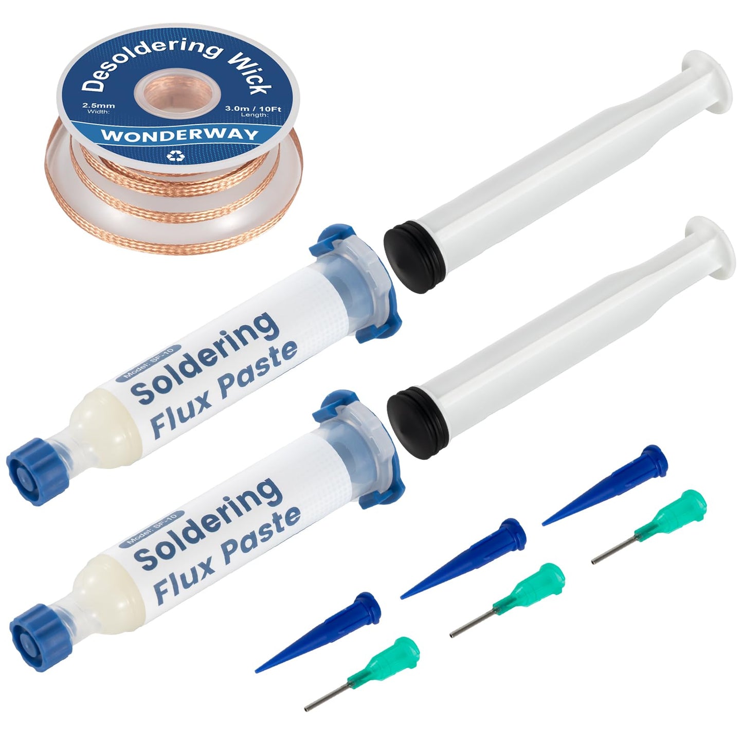 10Ft Desoldering Wick Braid Remover Solder (1 Pack) & Lead-Free Solder Flux For Electronics Soldering, No Clean 10cc (2 Packs) Supplied By Wonderway