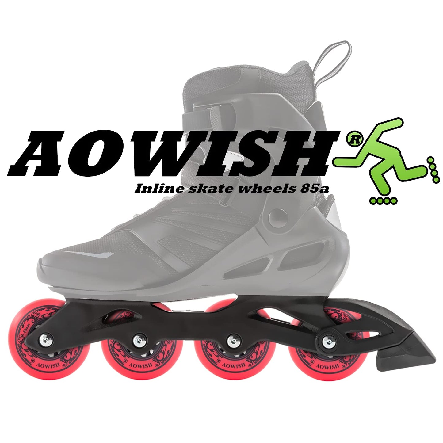 AOWISH Inline Skate Wheels, Outdoor Asphalt Formula, 4-Pack (Red, 76mm)