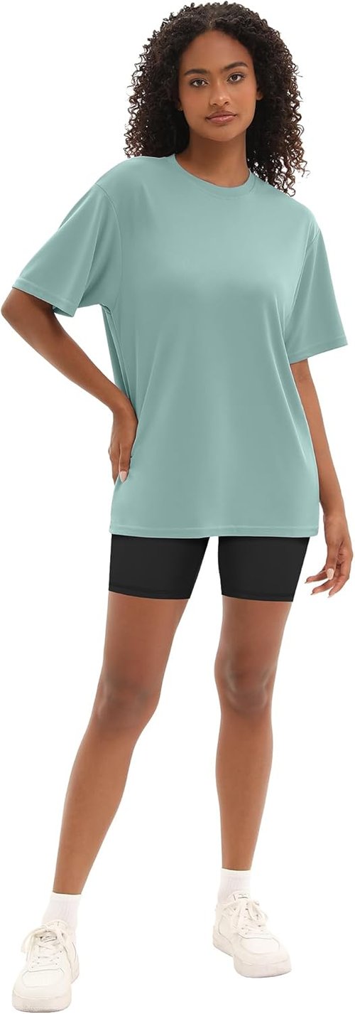 Kinglaman Oversized Workout T-Shirts for Women - 5 Pack Plus Size Short Sleeve Gym Tees