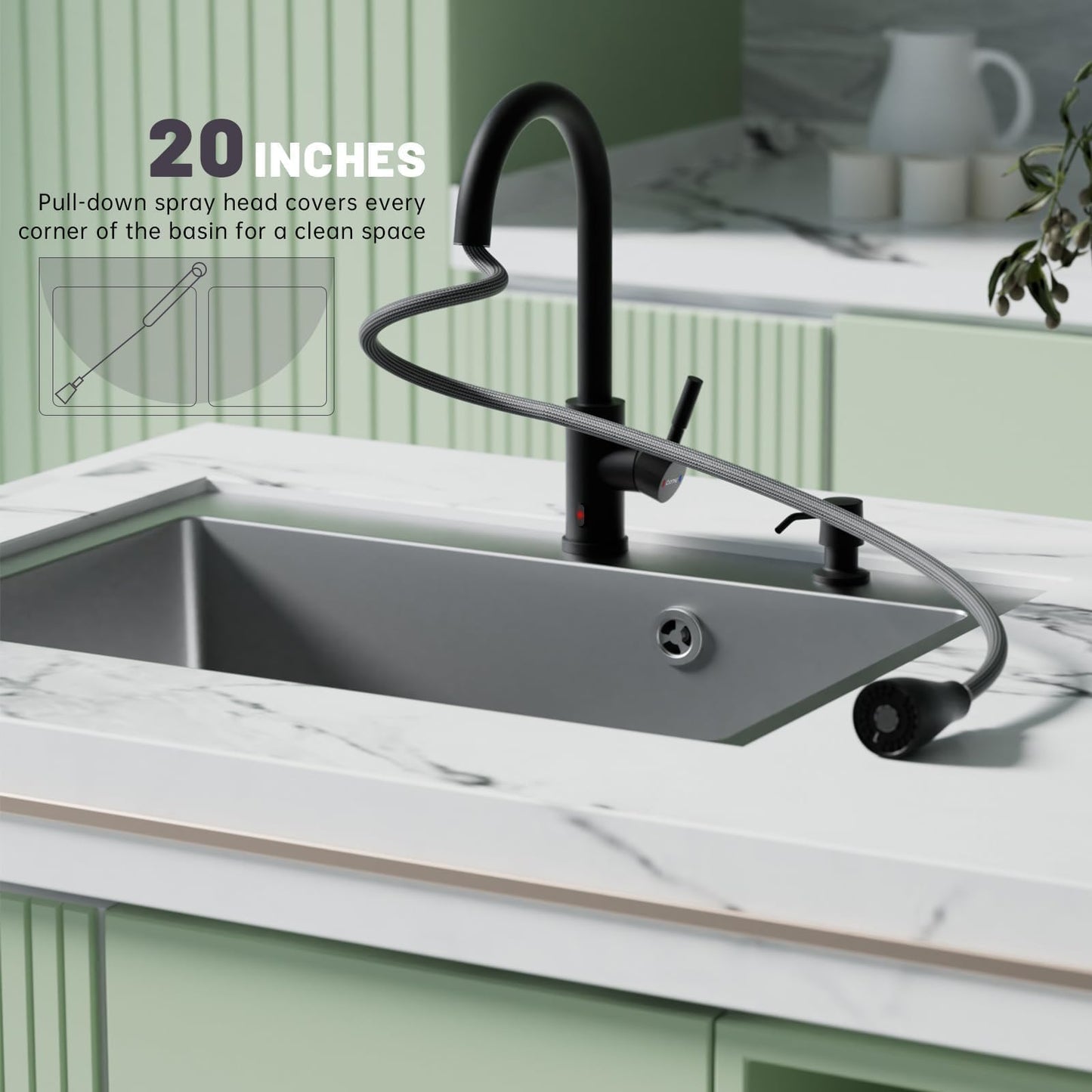 DAYONE Touchless Kitchen Sink Faucet with Pull Down Sprayer and Soap Dispenser, Black 3 Modes Motion Sensor Hands-Free Single Handle Touch Faucet for Kitchen Sink High Arc