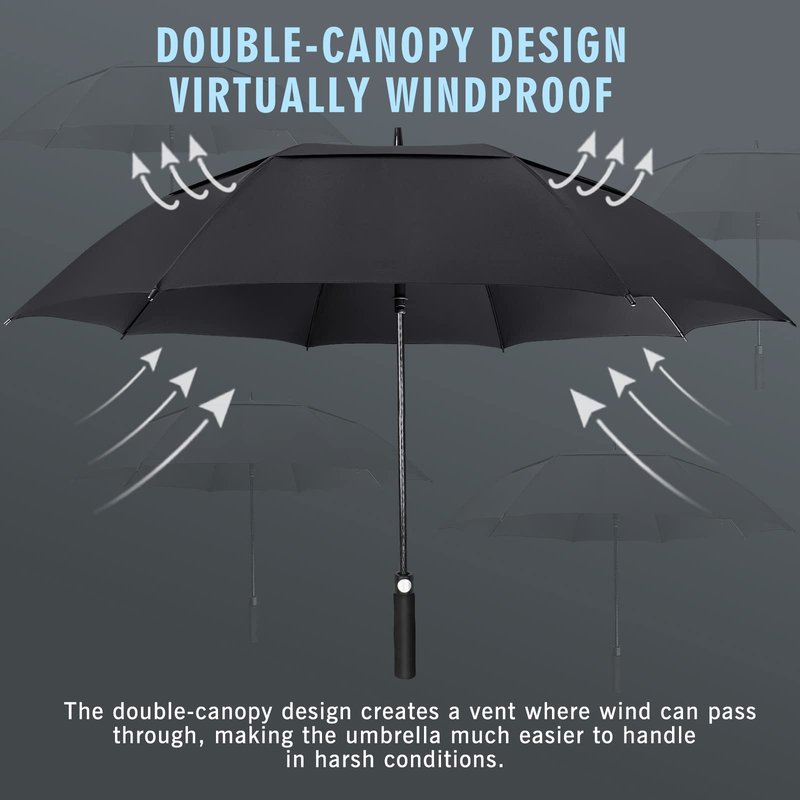 ZOMAKE Golf Umbrella Windproof, Extra Large Oversized Heavy Duty Double Canopy for Rain, Sports Games & Push Cart(62inch,Black)