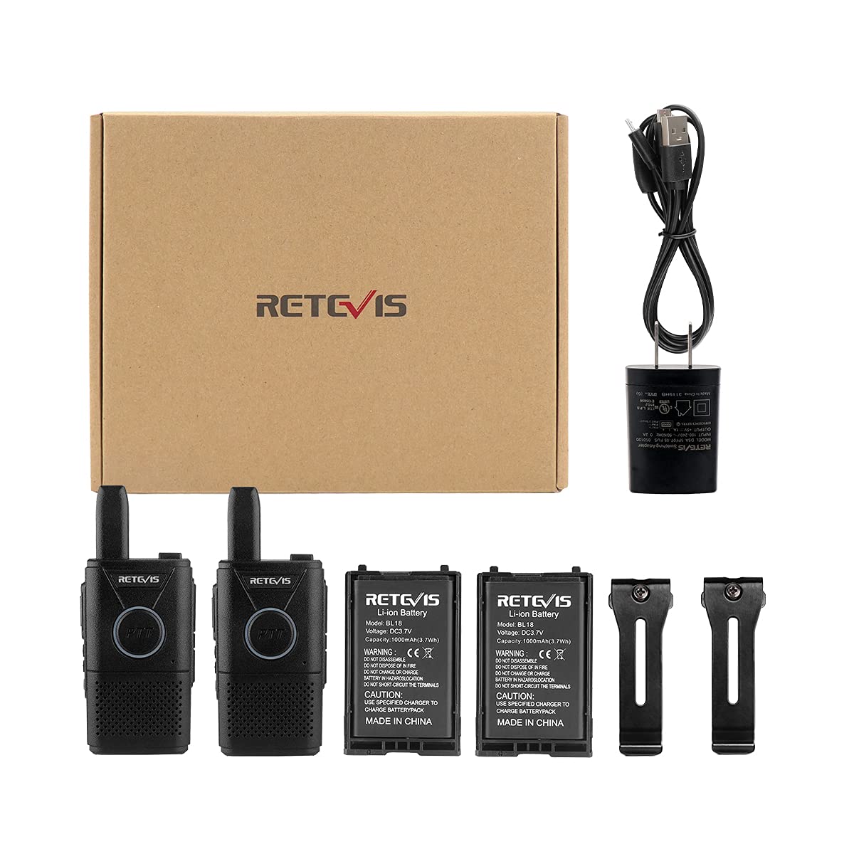 Retevis RT18 Rechargeable Walkie Talkies, Portable FRS Two-Way Radios, Dual PTT, VOX, Metal Clip, Small Mini Walkie-Talkie for Adults Seniors Elderly Family Camping Hiking Outdoor Trip(2 Pack)