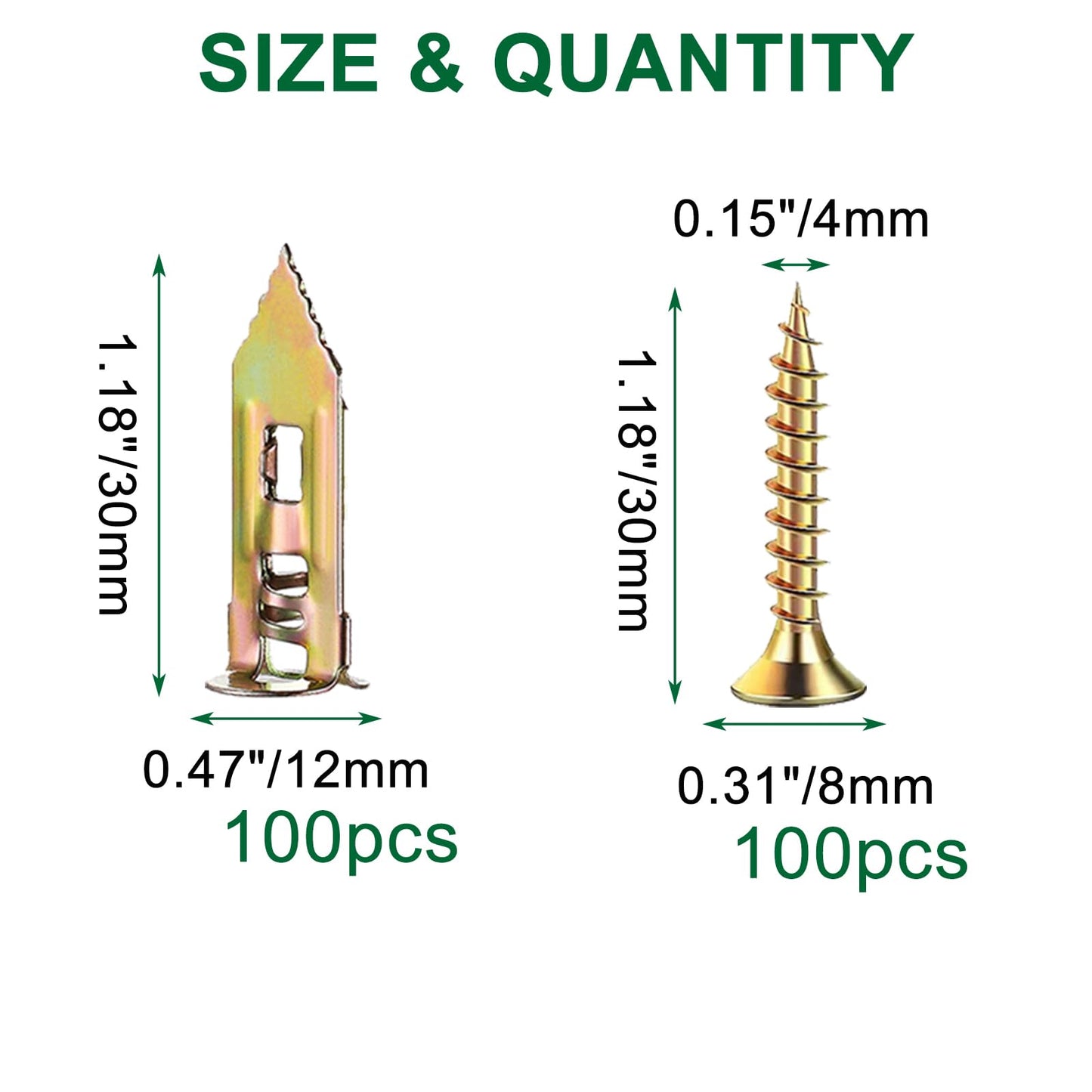 Tanbupu 200Pcs Self Drilling Drywall Anchors with Screws Kit, 2025 Upgraded (0.47X1.18inch) Zinc Plated Steel Wall Anchors and Self Tapping Screws No Drill or Holes in Wall