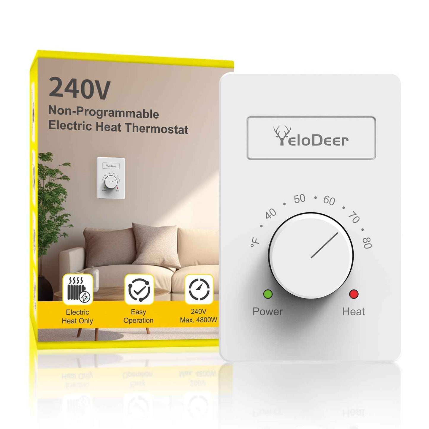 240 V Only 4-Wire Manual Electric Baseboard Heater Thermostat for Home, YeloDeer