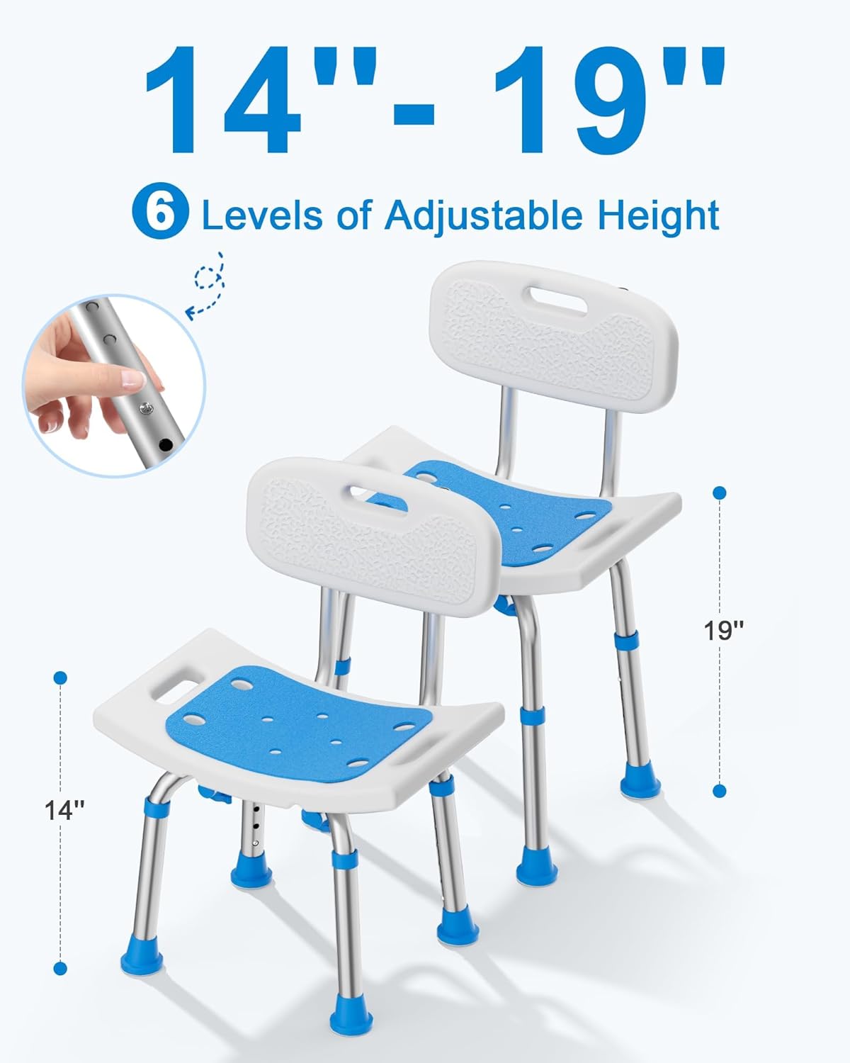 Heavy Duty Shower Chair for Seniors - 400 lbs Capacity, Removable Back, Safe Bath Seat for Bathtub - Gray