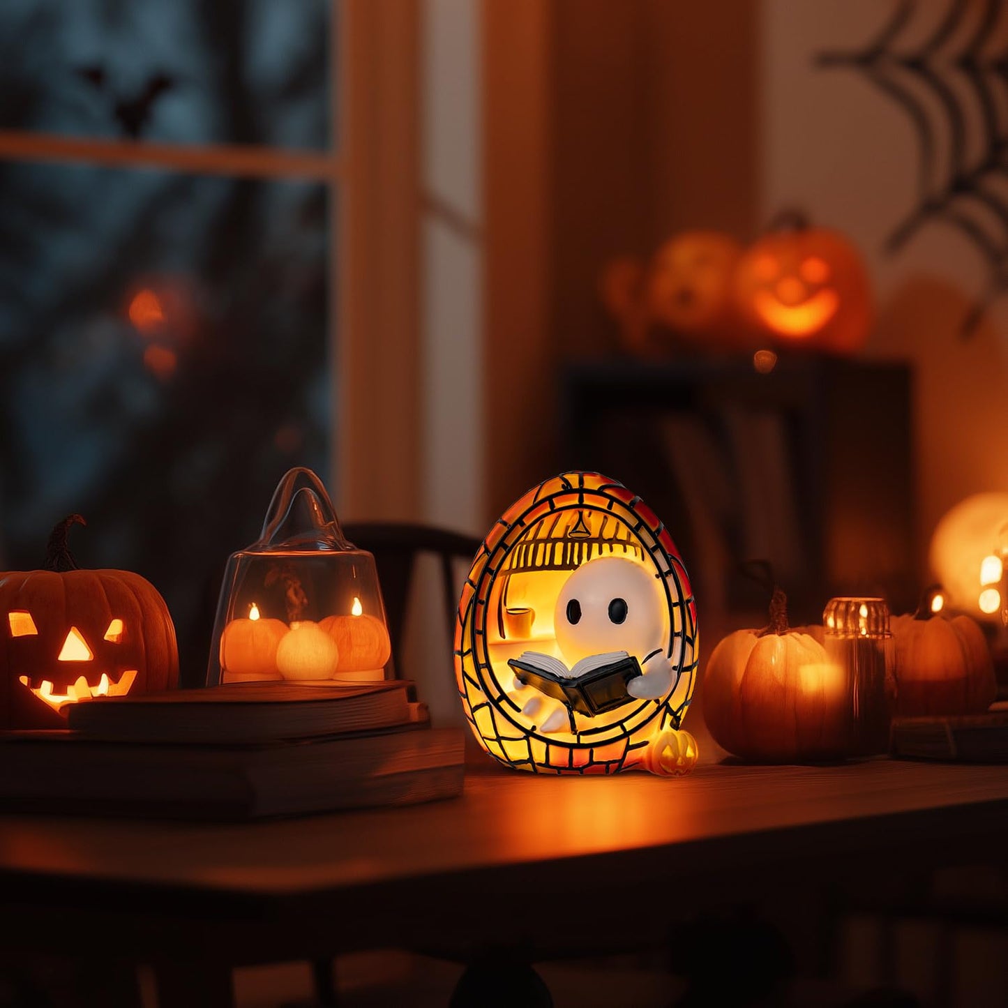 Clussbin Halloween Ghost Reading Book Lamp Halloween Ghost Night Light with Flickering Effect, Halloween Lights Indoor Ghost Decor