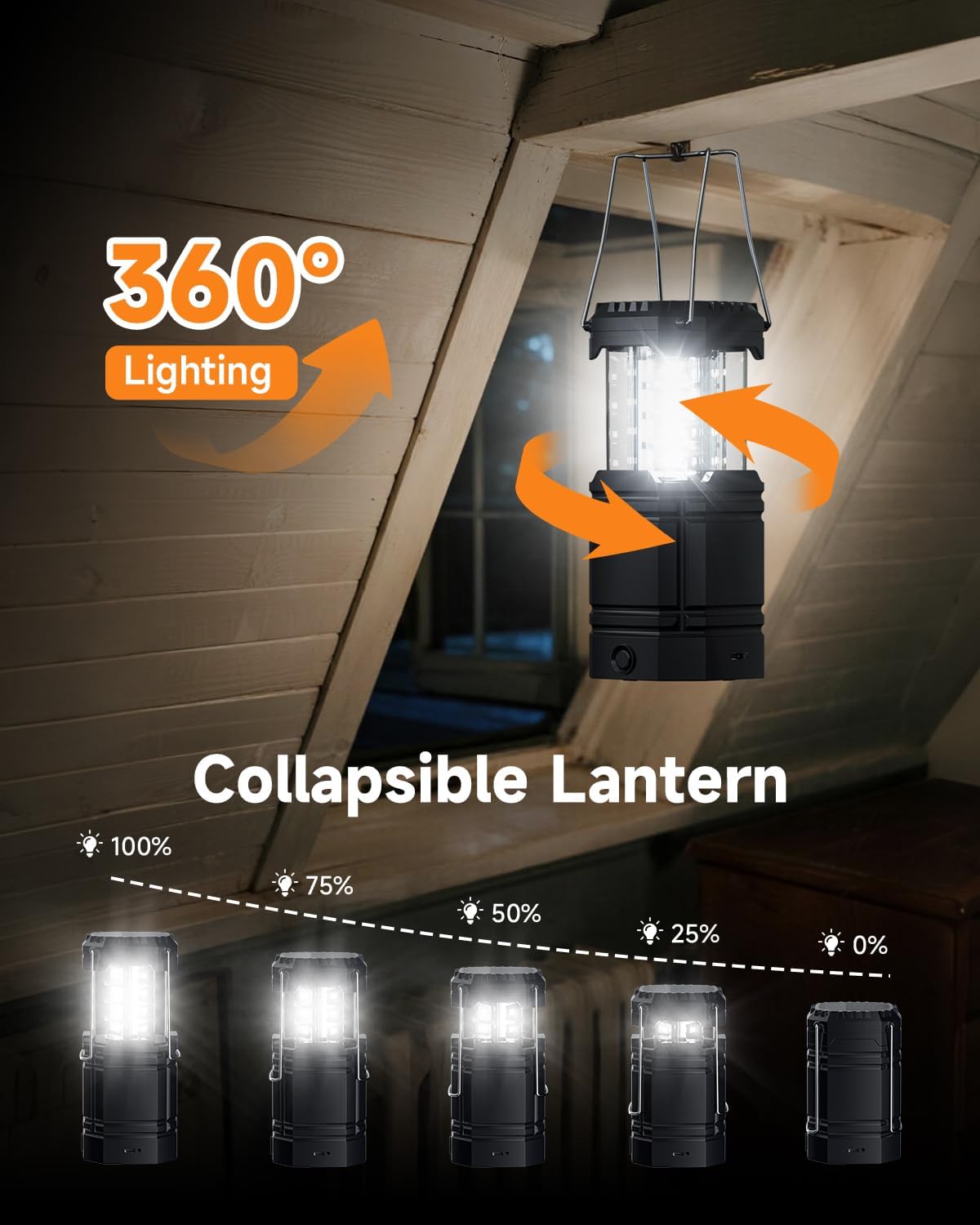 Solar Camping Lantern 4 Pack - Rechargeable LED Lanterns with USB-C & Solar Power | Collapsible Emergency Lights