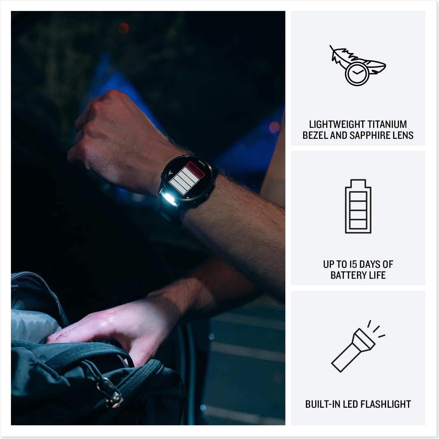 Garmin Forerunner 970 Running Smartwatch, GPS Fitness Watch for Men and Women, Carbon Gray DLC Titanium with Black Case/Translucent Whitestone Band + Access 600 Fitness Monitor, M-XL + More