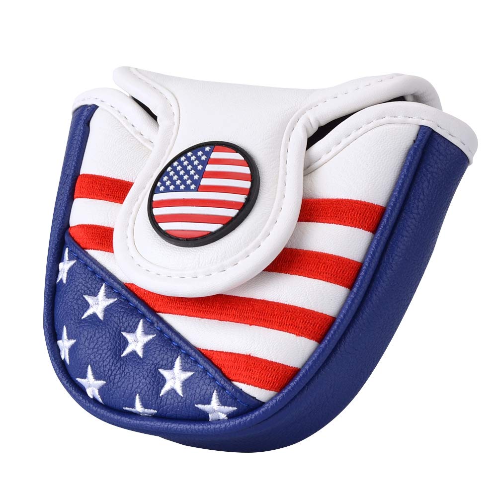 GOOACTION American Eagle Mallet Putter Head Cover – 3D Embroidered Stars & Stripes with Eagle, Magnetic Closure, Waterproof PU Leather, Patriotic Golf Cover
