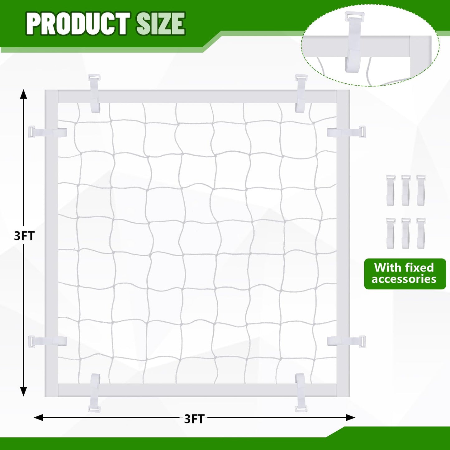 VioraWhite 3ft x 3ft Soccer Goal Net Replacement Universal Patch Sports Net Repair Kits Weather Resistance Soccer Goal Netting Replacement Patch for More Sport Nets Quick Fixes(With Fixed Accessories)