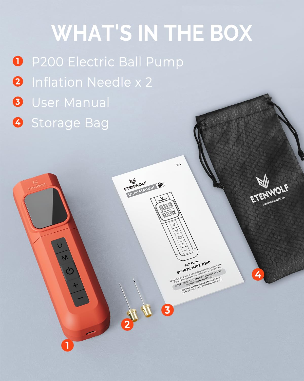 ETENWOLF P200 Electric Ball Pump 2000mAh Air Pump for Sports Balls