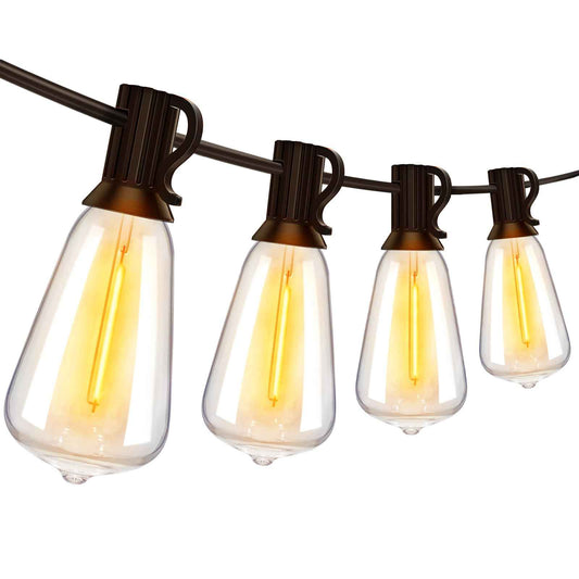 Ollny Outdoor String Lights 30FT, Shatterproof Connectable Patio Lights with 15+1 Spare ST38 Vintage Bulbs, 2200K Warm White Waterproof Outside Hanging Light for Camping Yard Gazebo Porch Balcony