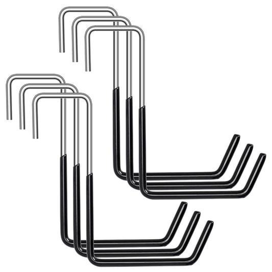 CINDALOG 6 Pack Heavy Duty Rafter Hooks for Hanging Vinyl Coated Large S Rafter Hanger Hooks for Hanging Ladder Bike Hangers Garage Storage Organizer Hose Plants Chairs Black