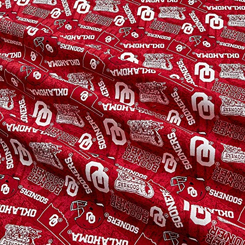 Cotton Fabric by the Yard - Oklahoma Sooners Red/White Print
