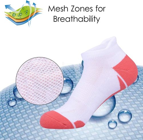 JOYNÉE Women's Athletic Running Socks - Cushioned Low Cut Tab | 6 Pack in White, Size 9-11
