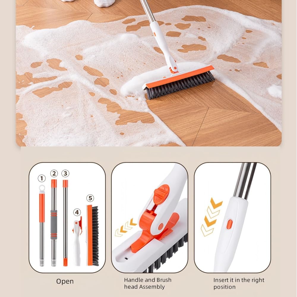 53''Grout Cleaner Brush with Long Handle,2 in 1 V-Shape Grout Line Scrubber 180°Adjustable for Crevice, Tile Line, Shower, Kitchen, Bathroom