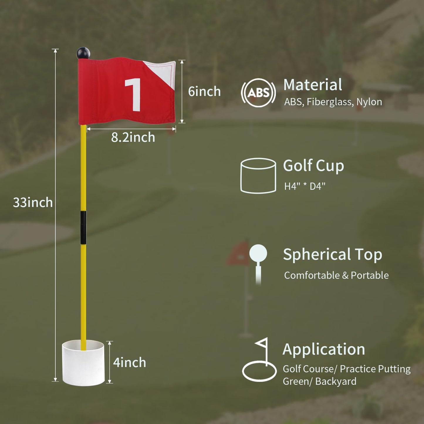 Crestgolf Portable Backyard Practice Golf Hole Cup and Flag Stick of Fiberglass, Golf Putting Green Flagstick Golf Pin Flag Hole Cup Set(red,#1234)