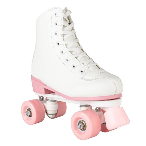 YYW Roller Skates for Women Girls White Pink Roller Skates Light Up Adult Double Row PU Leather Skates for Youth Adult Beginner Outdoor (Pink Flash Wheel,36)